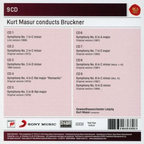 Back Cover Trackliste CD Kurt Masur Gewandhausorchester 
Bruckner Symphony 