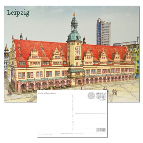 Postkarte Leipzig mit dem Alten Rathaus und dem Marktplatz in Leipzig.
